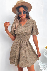 V Neck Leopard Print Ruffled Mini Dress - MVTFASHION.COM