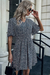 V Neck Leopard Print Ruffled Mini Dress - MVTFASHION.COM