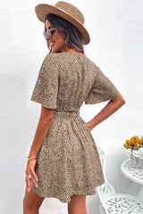 V Neck Leopard Print Ruffled Mini Dress - MVTFASHION.COM