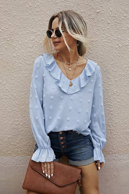 V NECK LONG SLEEVES TOP - MVTFASHION.COM