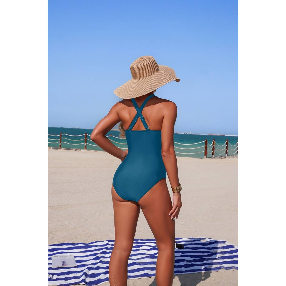 V Neck Pleated Hollow Out Stretch Swimsuit - MVTFASHION.COM