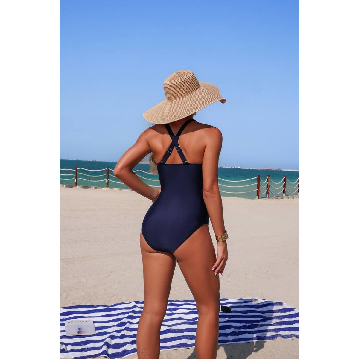 V Neck Pleated Hollow Out Stretch Swimsuit - MVTFASHION.COM