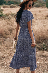 V Neck Polka Dot Short Sleeve Dress - MVTFASHION.COM