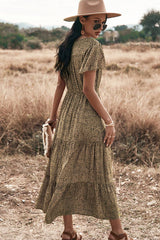 V Neck Polka Dot Short Sleeve Dress - MVTFASHION.COM