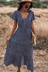 V Neck Polka Dot Short Sleeve Dress - MVTFASHION.COM