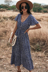 V Neck Polka Dot Short Sleeve Dress - MVTFASHION.COM