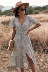 V Neck Polka Dot Short Sleeve Dress - MVTFASHION.COM