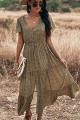 V Neck Polka Dot Short Sleeve Dress - MVTFASHION.COM