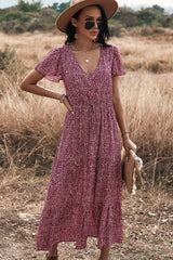 V Neck Polka Dot Short Sleeve Dress - MVTFASHION.COM