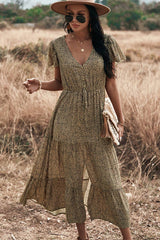 V Neck Polka Dot Short Sleeve Dress - MVTFASHION.COM