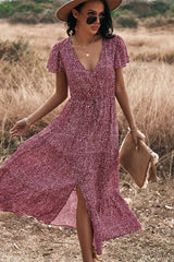 V Neck Polka Dot Short Sleeve Dress - MVTFASHION.COM