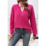 V Neck Ruffle Frilled Hem Solid Knit Sweater - MVTFASHION.COM