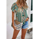 V Neck Short Sleeve Animal Print Top - MVTFASHION.COM