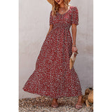 V Neck Short Sleeve Print Maxi Dress - MVTFASHION.COM