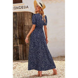 V Neck Short Sleeve Print Maxi Dress - MVTFASHION.COM