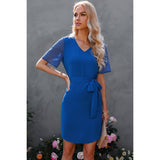 V Neck Short Sleeve Short Dress - MVTFASHION.COM