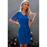 V Neck Short Sleeve Short Dress - MVTFASHION.COM