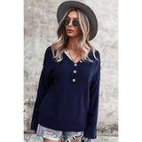 V Neck Solid Long Sleeve Sweater - MVTFASHION.COM