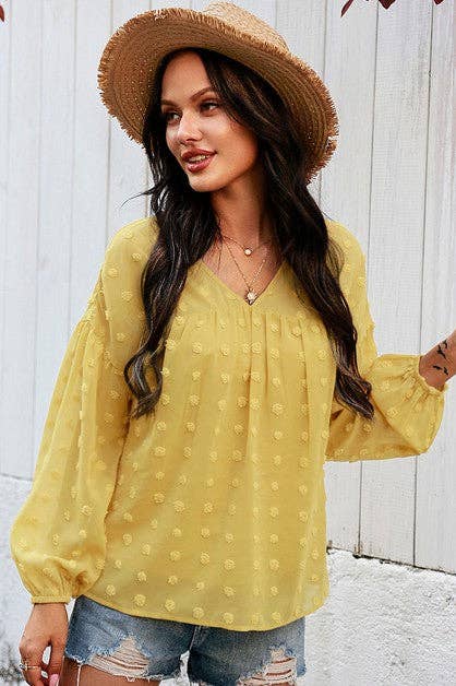 V Neck Solid Loose Long Sleeve Top - Clearance - MVTFASHION.COM