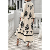 V Neck Stand Collar Button Floral Splicing Dress - MVTFASHION.COM