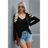 V Neck Strip Long Sleeves Top - MVTFASHION.COM