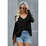 V Neck Strip Long Sleeves Top - MVTFASHION.COM