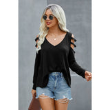 V Neck Strip Long Sleeves Top - MVTFASHION.COM