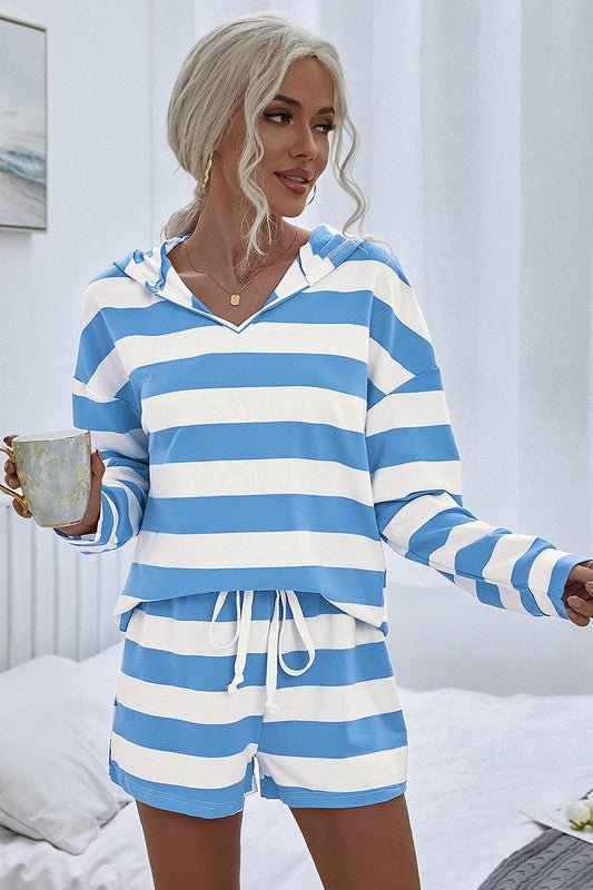 V Neck Striped Long Sleeve 2 Pieces - MVTFASHION.COM