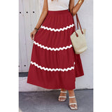 Waves Print Pleated Elastic Waist Band Skirt - MVTFASHION.COM