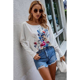 Wide Neck Floral Print Long Sleeves Loose Top - MVTFASHION.COM