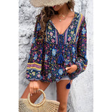 All Over Floral Print Cross Deep V Boho Top - MVTFASHION.COM