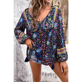 All Over Floral Print Cross Deep V Boho Top - MVTFASHION.COM