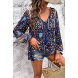 All Over Floral Print Cross Deep V Boho Top - MVTFASHION.COM