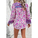 All Over Floral Print Cross Deep V Boho Top - MVTFASHION.COM