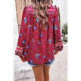 All Over Floral Print Cross Deep V Boho Top - MVTFASHION.COM