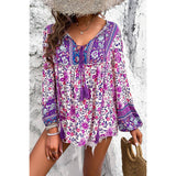 All Over Floral Print Cross Deep V Boho Top - MVTFASHION.COM