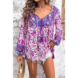 All Over Floral Print Cross Deep V Boho Top - MVTFASHION.COM