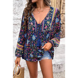 All Over Floral Print Cross Deep V Boho Top - MVTFASHION.COM