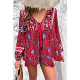 All Over Floral Print Cross Deep V Boho Top - MVTFASHION.COM