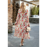 Allover Floral Print Ruched Hem Ruffle Full Dress - MVTFASHION