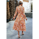 Allover Floral Print Ruched Hem Ruffle Full Dress - MVTFASHION