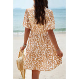 Allover Print Ruffle Front Button Open Belt Dress - MVTFASHION.COM