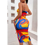 Allover Print Sleeveless Ruched Wrap Bodycon Dress - MVTFASHION
