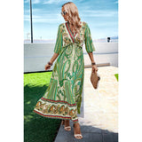Allover Print Split High Waist Color Block Fit Dress - MVTFASHION