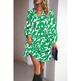 Allover Print V Neck Cross Fit Ruffle Mini Dress - MVTFASHION
