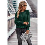 Back Cut Out Button Sleeve Hem Ruffle Ruched Top - MVTFASHION