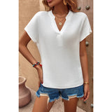 Bat Sleeve V Neck Loose Tank Ruched Solid Blouse - MVTFASHION