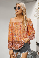 Boho Floral Off Shoulder Ruffle Tunic Blouse - MVTFASHION