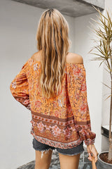 Boho Floral Off Shoulder Ruffle Tunic Blouse - MVTFASHION