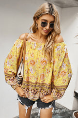 Boho Floral Off Shoulder Ruffle Tunic Blouse - MVTFASHION